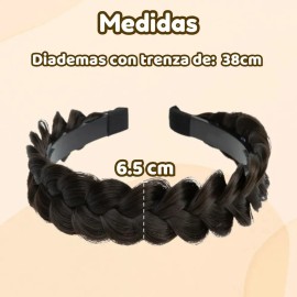 Diadema De Trenza Cabello Sintético Realista Semirigida 1p F Café Medio