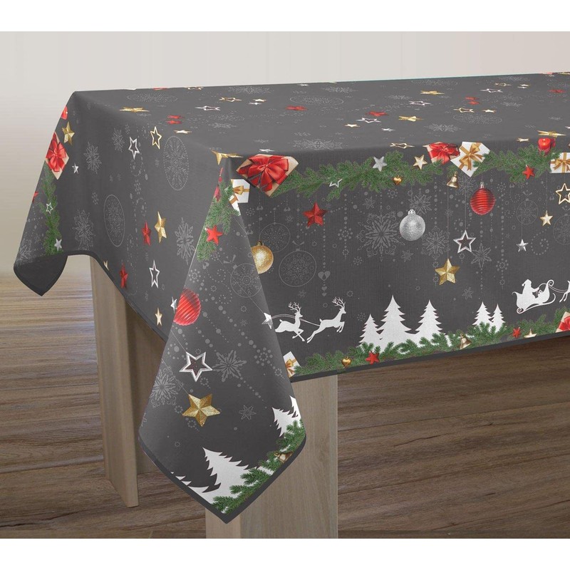 Tischdecke Fleckabweisende Weihnachten Grau - Rechteckig 150 x 240 cm