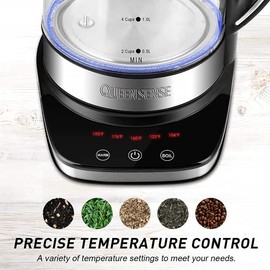 QUEENSENSE 1.7L Blue LED Light Electric Hot Water Glass Kettles