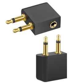 Gold Plated Airplane Flight Headphone Adapters (Pack of 2), Use Your Earphones with All in-Flight Media Systems, Air Plane Flight Connector Earphone Headphone Audio, 2-Prong to 3.5mm Adapter
