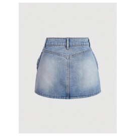 Milumia Women's Bow Knot Front Bodycon Denim Jean Mini Skirt with Pocket Light Wash Large