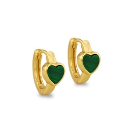 Tuscany Silver Women's Sterling Silver Yellow Gold Plated 6mm x 6mm Heart Malachite Huggy Earrings