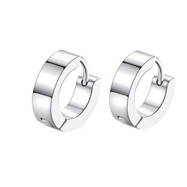 Silver Plated Small Hoop Earrings for Men Black Small Hoop Earrings (Silver)