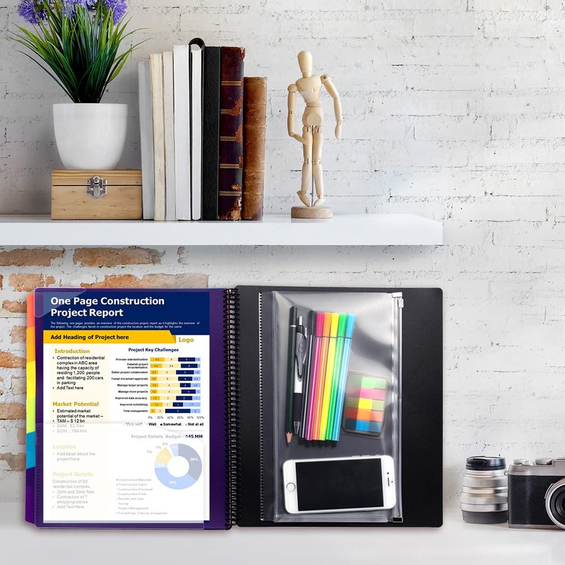 H4D 12 Pocket Poly Project Organizer, Spiral Multi Pocket Folder