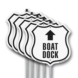 Boat Dock Up (5 Pack) 12 inch X 12 inch Shield Shaped Rust-Free Aluminum Metal Signs with Aluminum Mounting Stakes Weather Resistant Made in the USA