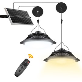 SunBonar Solar Shed Lights Indoor 2 Pack, 3200K/4000K/6000K Dimmable Daytime Available Pendant Lights Outdoor with ON Off Switch & Remote Solar Powered Hanging Chandelier Lights for Home Barn Garage