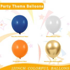 Navy Blue Orange Balloons, 60PCS Blue Orange Gold Metallic Chrome Latex Matte Balloons Different Size for Graduations Thanksgiving Wedding Bridal Shower Birthday Party Decorations