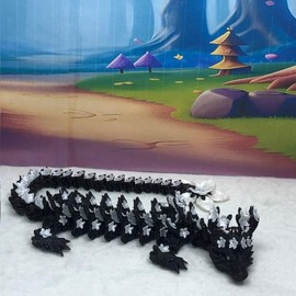 Generic 3D Printed Dragon, 3D Printed Articulated Black and White Cherry Blossom, Fidget Toy ADHD Autism, Home Office Decor Executive Desk Toy D019-DR