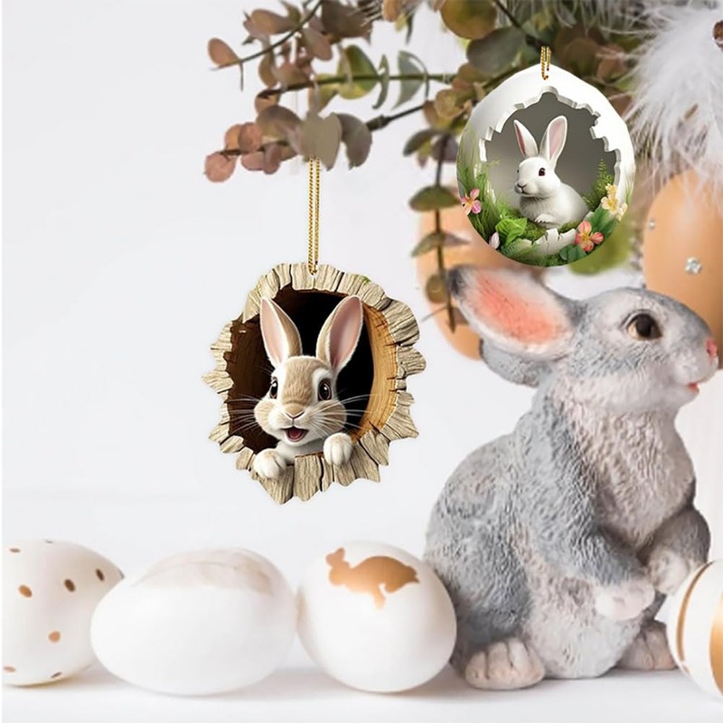 Bunny Easter Decorations, 5pcs 2D Acrylic Rabbit Climbing Tree Hole