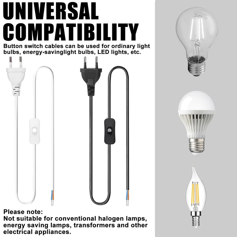 Pack of 4 Power Cable with Switch, 3 m Euro