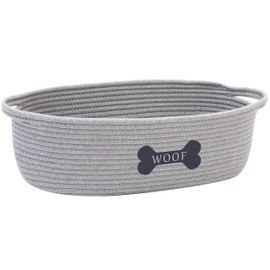 Geyecete weave dog toy box Natural weave Rope Clutter Organizer Toy Chest Pet Toy Box Dog Storage Basket Basket Dog Toy Storage Basket-Gray