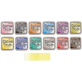 Ranger Distress Oxide Bundles - 12 Water-Reactive Distress Oxide Ink Colors 0.5 fl oz Bottles - with Purple Turtle Detail Sticks (Set 3-12 Coordinating Ink Pads)