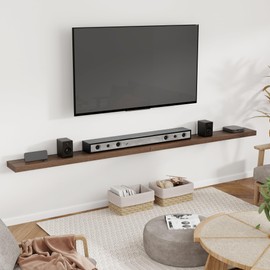 Heimlove 55 Inch Floating Shelves for Wall 8 Inch Deep Walnut Shelves Set of 2,Wall Mounted Rustic Wood Long Floating Shelf，Large Extra Display & Storage Shelf with Invisible Brackets