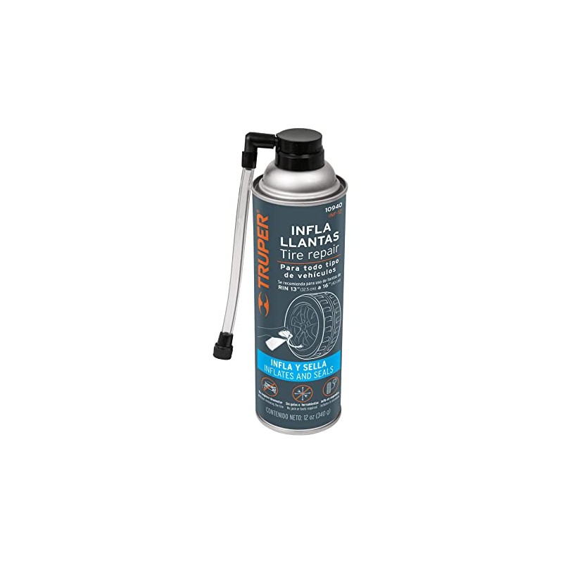 Truper INF-12, Sellador de llantas, 12 oz, infla y sella