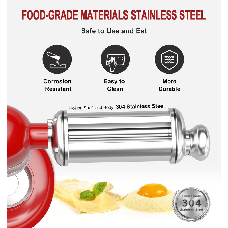 Pasta Roller for Kitchenaid Stand Mixer, Stainless Steel pasta roller