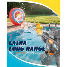 2-Pack Electric Water Gun for Kids & Adults - Automatic Squirt Guns with LED Lights & 32ft Range, High-Power Water Blaster for Summer Outdoor Pool Beach Party Toys (Cool Black & Bright Blue)