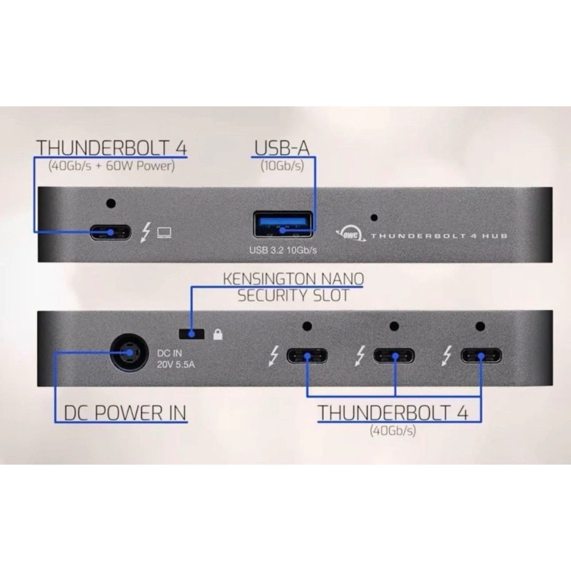 OWC 5 Port Thunderbolt Hub - 60W Charging, (3) Thunderbolt
