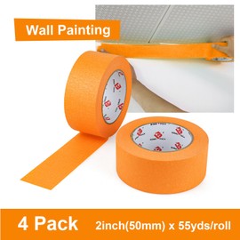 BOMEI PACK Orange 2'' Painters Tape, Medium Adhesive Orange Masking Tape 2 inch x 55 Yards (220 Total Yards) 4 Rolls for Painting, Labeling, DIY Crafting, Decoration and School Projects