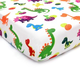 JISEN Soft Breathable Dinosaurs Fitted Sheets for Standard Crib and Toddler Mattress, Baby Bed Sheets for Boys and Girls, Neutral 52x28 Inch