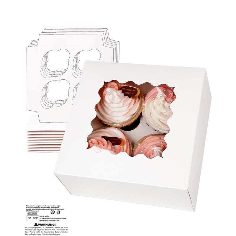 Gcardist Automatic Popup 4 Cupcake Boxes with Window White Pack