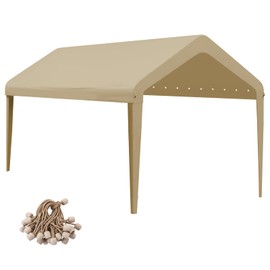 GOTRUTH 10x20 Canopy Replacement Cover, Carport Replacement Canopy Top Cover for 10' x 20' Frame, 800D Heavy Duty Waterproof & UV Protected Car Canopy with Ball Bungees (Frame is not Included) (Beige)