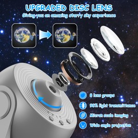 Planetarium Star Projector, 13 in 1 LED Galaxy Projector Light with 12 Film Discs Children's Starry Sky Projector Lamp Space Projector for Bedroom Living Room, Party (Gray)