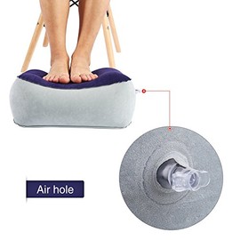 Foot Rest Pillow, Inflatable Flocking Travel Foot Rest Soft Pillow Travel Flights Relax Cushion with Air Pump(Gray + Blue)