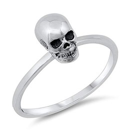 Biker Skull Oxidized Scary Tiny Ring .925 Sterling Silver Size 9