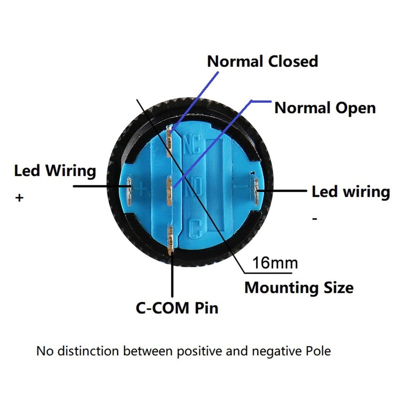 Baomain 5-Pack 16mm (5/8") 12V DC Momentary Push Button Switch
