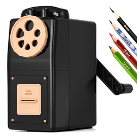GUCOLUBU Manual Pencil Sharpener Desktop Pencil Sharpener with Container 5 Grades of Thickness and 6 Pen Hole Calibers (6-12mm) Self-Adjustable Suitable for Students Kids Artists (Black)