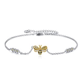 YAFEINI Bee Anklet for Women Sterling Silver Honeycomb Bee Anklet Bracelet Jewelry Gifts