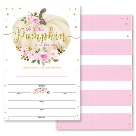 Grace Yonks Pumpkin Baby Shower Invitation, 20 Invitations and Envelopes, Gender Reveal party Invitations, Baby Shower Party Supplies.(038)