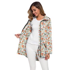 Avoogue Totes Raincoats For Women With Hood Plus Size Waterproof Rain Jacket For Women White Flower Xxl