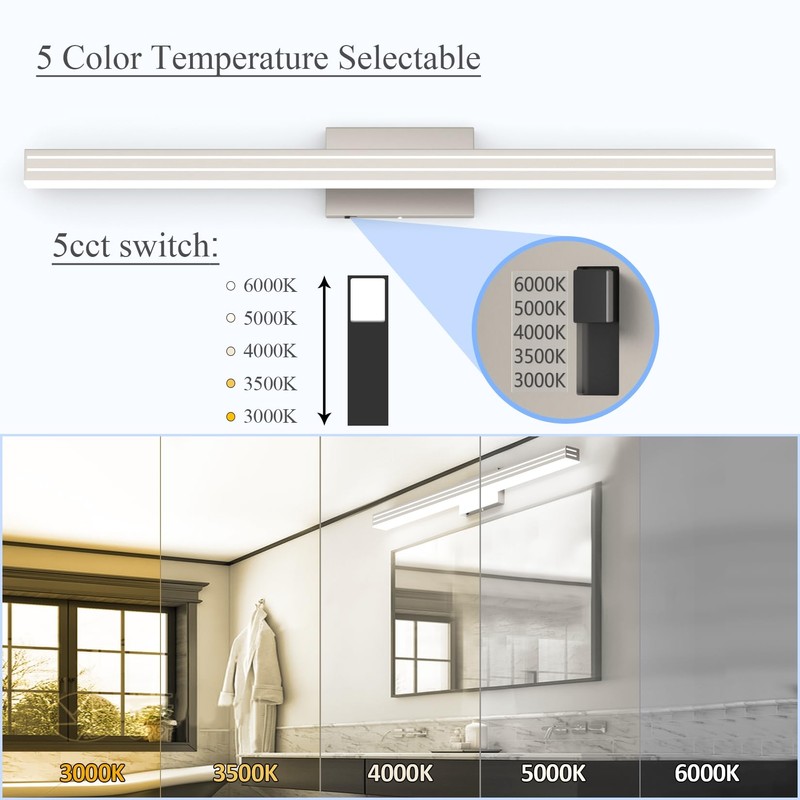 Ralbay 40inch Brushed Nickel Vanity Light with 5 Color Temperature