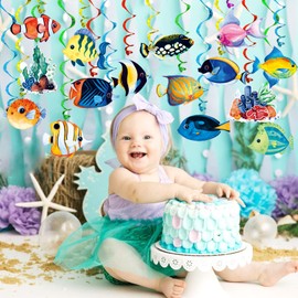 Tropical Fish Hanging Swirls Banner Decor 30 Pack Foil Ceiling Hanging Swirls Streams Banner Decorations Garland for Under The Sea Ocean Celebrating Events Birthday Party Supplies Room Wall Decor