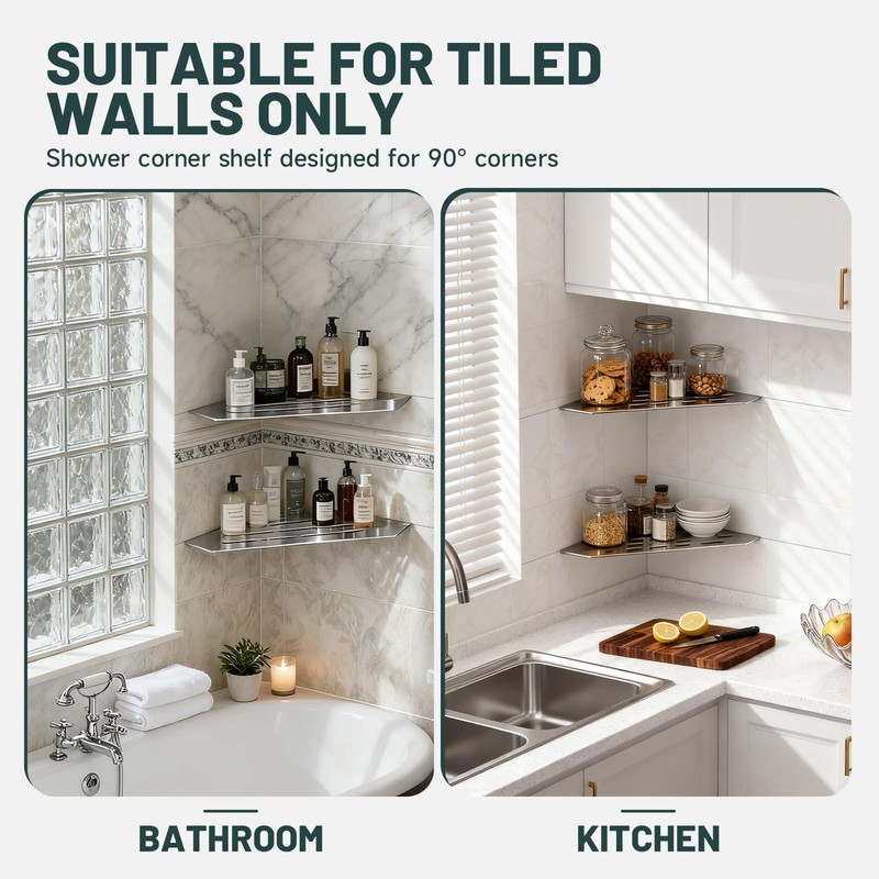 Greenspring 10" Corner Shower Shelf, Recessed Corner Shelves, 304 Stainless