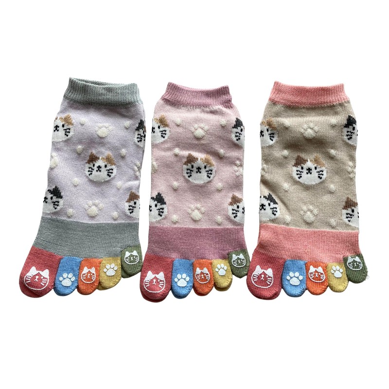 [モードセレクト] 5本指ソックス レディース 夏 薄手 5本指靴下 レディース 猫柄 くるぶし 夏
