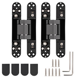 HBL' 2 Pack Hidden Door Hinges, 7 Inch Black Heavy Duty Hidden Hinges for Secret Doors, 3-Way Adjustable to Bulid Conceal Bookcase Door