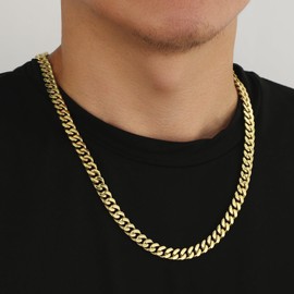 KRKC&CO Men’s Chain Necklace, 14K Gold Plated Stainless Steel Cuban Link Chains 9mm, Anti-Tarnish Nickel-Free Flat-Cut, Chunky Gold chain for Man(9mm-14K Gold Plated, 20)