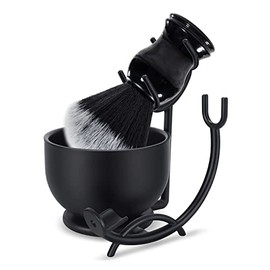 Grandslam Deluxe Shaving Kit for Men, 3 in 1 Shaving Set Includes Shaving Brush, Stainless Steel Shaving Bowl and Razor & Brush Holder, Black Set