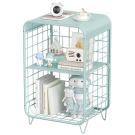 SYKIARIOL Metal Side Table,Cute Nightstand,3 Tier End Table with Storage,Vintage Bedside Table,Girls Bedroom Furniture,Accent Table,Small Coffee Table for Living Room,Bedroom,Dorm,Green