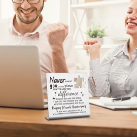 1 Year Work Anniversary Employee Gifts, Thank You Appreciation Gifts for Nurses Therapists Mentor Teacher Happy 1st Works Gift for Women Boss Coworkers Friends Desk Decorative Sign TZC21