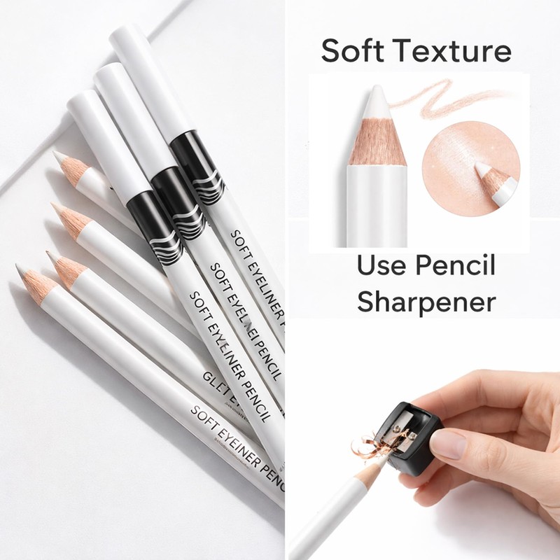 White Eyeliner Pencil Set, 6 Eye Liner Pencils With Sharpener,