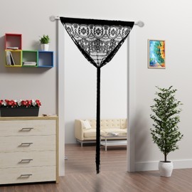 Atsweetlife 2 Pcs Macrame Lace Door String Curtain for Doorways，Bohemian Curtains Window Wall Closet Bedroom Kitchen Hippie Hanging Panels Boho Room Divider Girls Kids（Black, 39×79in