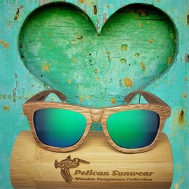Pelican Sunwear Wood Sunglasses | Polarized | Vintage Wooden Frame | 100% UVA/UVB Protection | Bamboo Case | Men Women