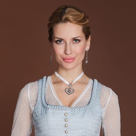 Alpenflüstern DHK241 Satin Costume Necklace Rhinestone Edelweiss Heart Women's Costume Jewellery Dirndl Necklace in Traditional Colours, Zinc, Rhinestones