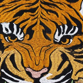 Embroidery Roaring Tiger Head Patches Flowers Fabric Back Patch Motif Applique Iron-On Patches for Clothes Jacket 1 Piece
