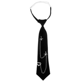 HJZHII Black Tie for Women, Ties with Punk Metal Chain, Pre-Tied Slim Punk Metal Chains Tie for Shirts, Uniforms, Parties, Casual Accessories