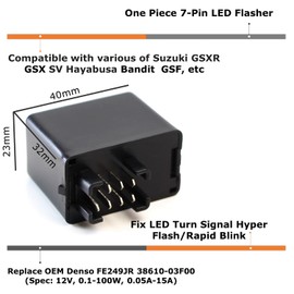 iJDMTOY 7-Pin Plug-N-Play Electronic LED Flasher Relay Hyper Flash Fix Compatible with Suzuki GSX GSXR SV DL Motorcycle Bike Installing LED Turn Signal Bulbs