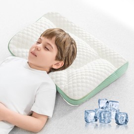 RESTIRY Toddler Pillow 2-6 Year Old, Kids Pillow for Sleeping,Partially Filled PE Hose,Supports Cervical Vertebrae,Kids Pillow for Side Sleeper, Sleeping on The Back, Traveling (Green-Cooling)